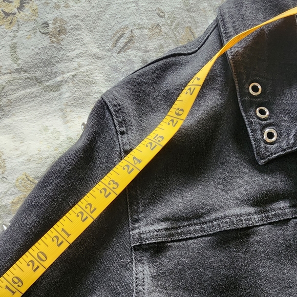 Women With Control Black Studded Denim Jacket size L - Picture 7 of 10